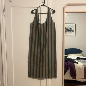 Striped Green and Tan Sleeveless Dress